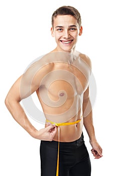 Man measuring waist