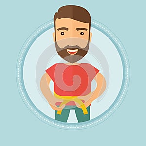 Man measuring waist vector illustration.