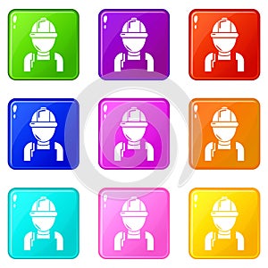 Man mechanic icons set 9 color collection