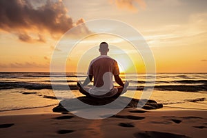 Man mediating on the beach - Mindfulness in Nature. AI Generated