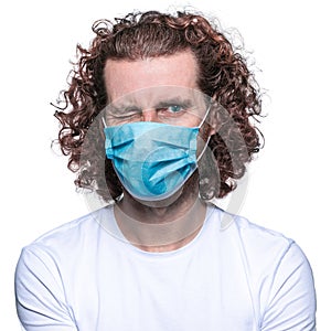 Man in medical mask. In fear of coronavirus 2019-ncov covid-19 concept.