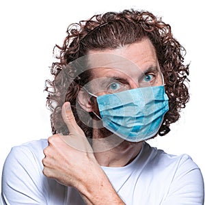Man in medical mask. In fear of coronavirus 2019-ncov covid-19 concept.