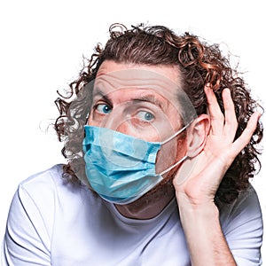 Man in medical mask. In fear of coronavirus 2019-ncov covid-19 concept.