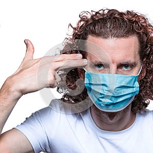 Man in medical mask. In fear of coronavirus 2019-ncov covid-19 concept.