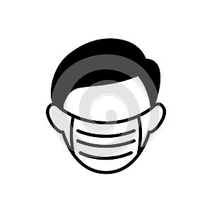 Man with medical mask icon in air pollutions concept