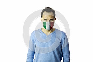 Man in medical mask. Isolated. Coronavirus outbreak in Europe. Pandemic in Italy