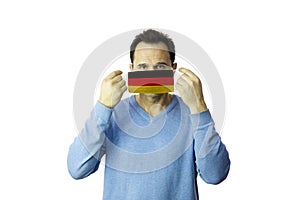 Man medical mask. Isolated. Coronavirus outbreak in Germany. Covid-19 quarantine