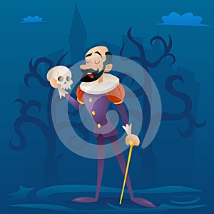 Man medieval suit tragic actor theater stage retro cartoon character design vector illustration