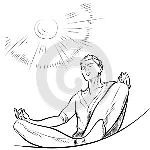 Man meditates in the Lotus position line art