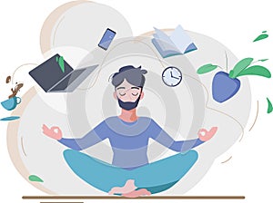 Man meditating balance and time management