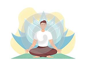 Man meditating in nature. Concept for man yoga  meditation  relax  recreation  healthy lifestyle. Boy lotus position