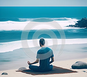 Man Meditating on Seashore, Generative AI Illustration