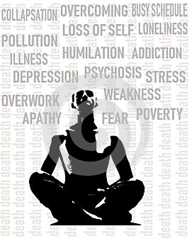 Man meditating vector illustration, serious face