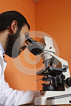 Man and microscope