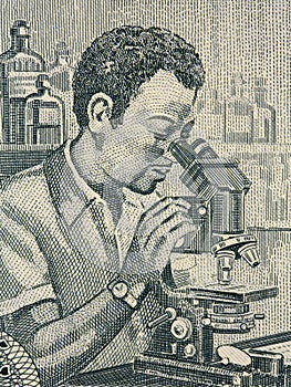 Man with a microscope, portrait