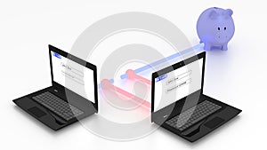 Man in the middle attack concept with a hacker