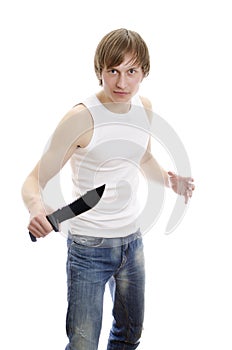 Man with military knife.