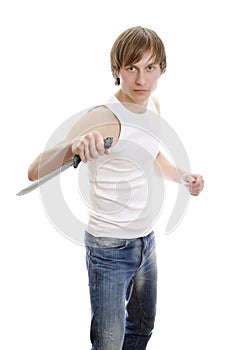 Man with military knife.