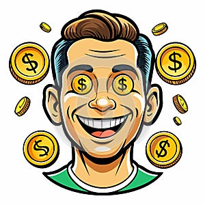 Man With Money Overflowing From Face photo