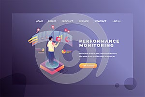 A Man is Monitoring Work Performance - Web Page Header Landing Page Template Illustration