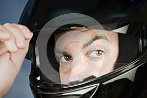 Man in a motorcycle helmet