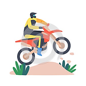 Man Motorcycle Rider Extreme Activity, Competition. Speed Racing, Motocross Rally Concept. Male Biker Riding Motorbike