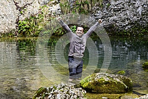 Man in a mountain river