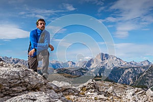 Man in mountain in sout tyrol, italien dolomites, tre cime di lavaredo