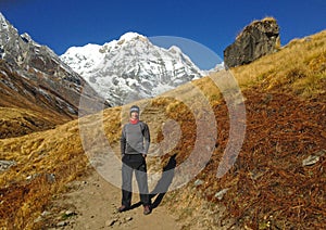 Man and mountain view Annapurna