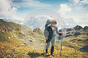 Man mountaineering with backpack Traveling