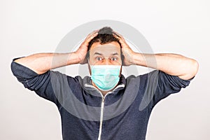 Man with a mouthguard isolated against white background