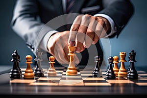 Man move chess figure on chessboard. Generative AI