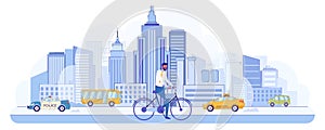 Man Moves on an Eco-friendly Bicycle, Cartoon