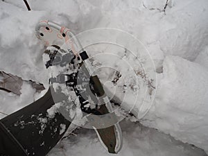 Man moves on snowshoes in the snow