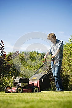 Man mowing lawn