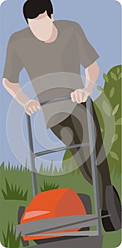 Man Mowing a Lawn