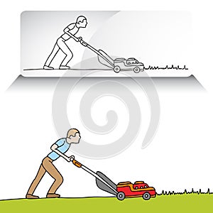 Man Mowing Lawn