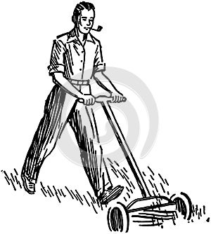 Man Mowing Lawn