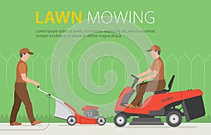 Man mowing the lawn with red lawn mower