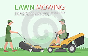 Man mowing the lawn with yellow lawn mower