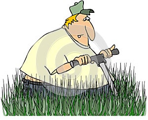 Man Mowing Tall Grass