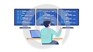 Man Multitasking with Multiple Screens, Productivity and Data, vector design Generative AI