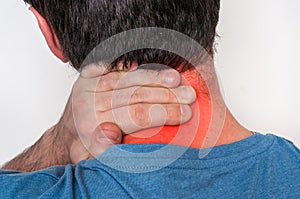 Man with muscle injury having pain in his neck