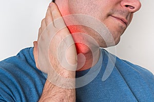 Man with muscle injury having pain in his neck