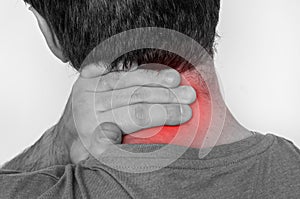 Man with muscle injury having pain in his neck