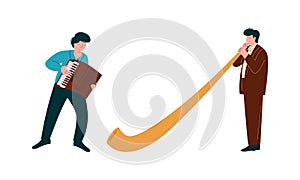 Man Musician Instrumentalist Performing Music Playing Musical Instrument Vector Set