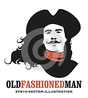 Man mustached and long hair to the wind, wearing an old hat of the eighteenth or nineteenth century