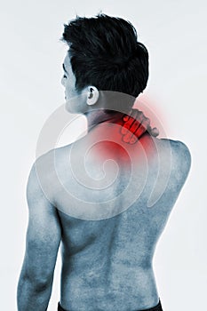 Man with nape pain. Conceptual image