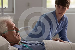 Man with nasal cannula photo