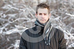 Man in the nature a frosty day